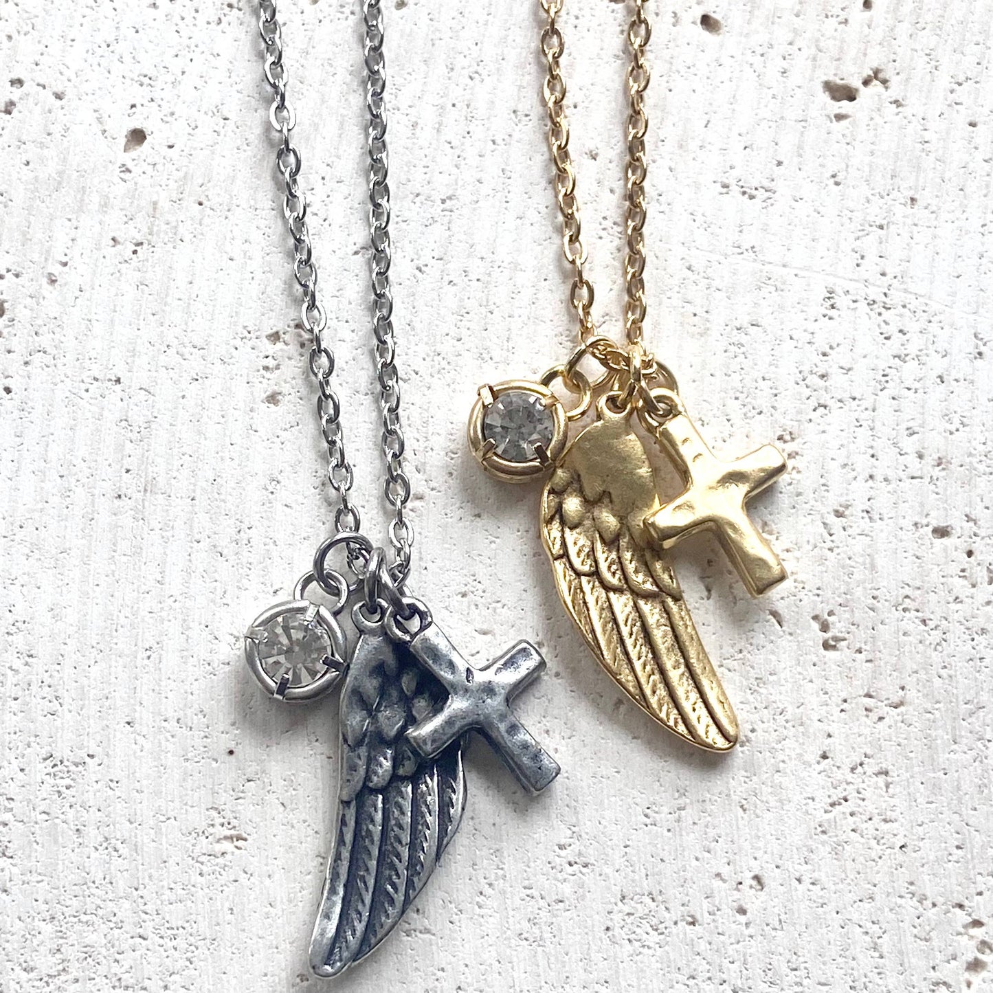 Angel Wing & Cross Hand Casted Necklace