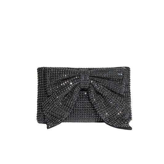 JADA BOW RHINESTONE CROSSBODY BAG - BLACK