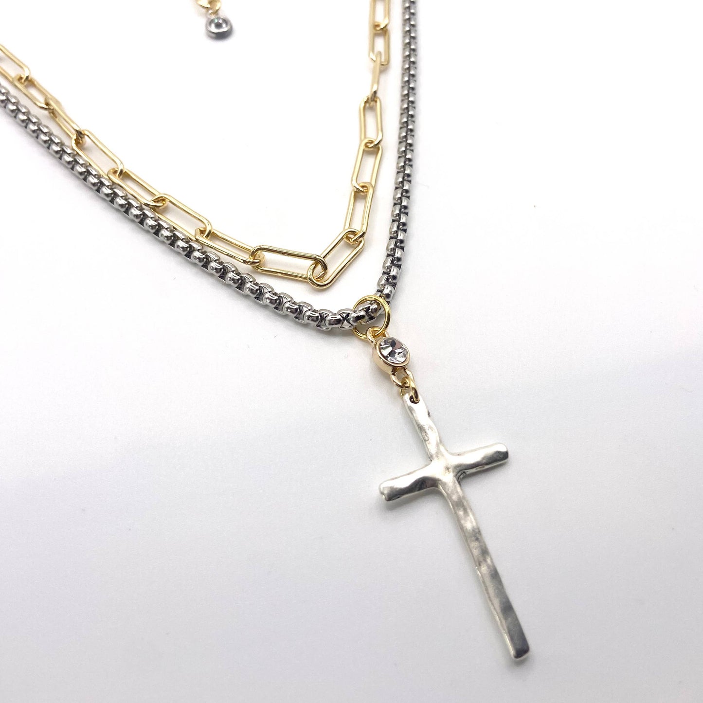 Mixed Metal Layered Cross Necklace