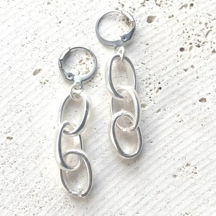 Chunky Chain Matte Silver Earrings