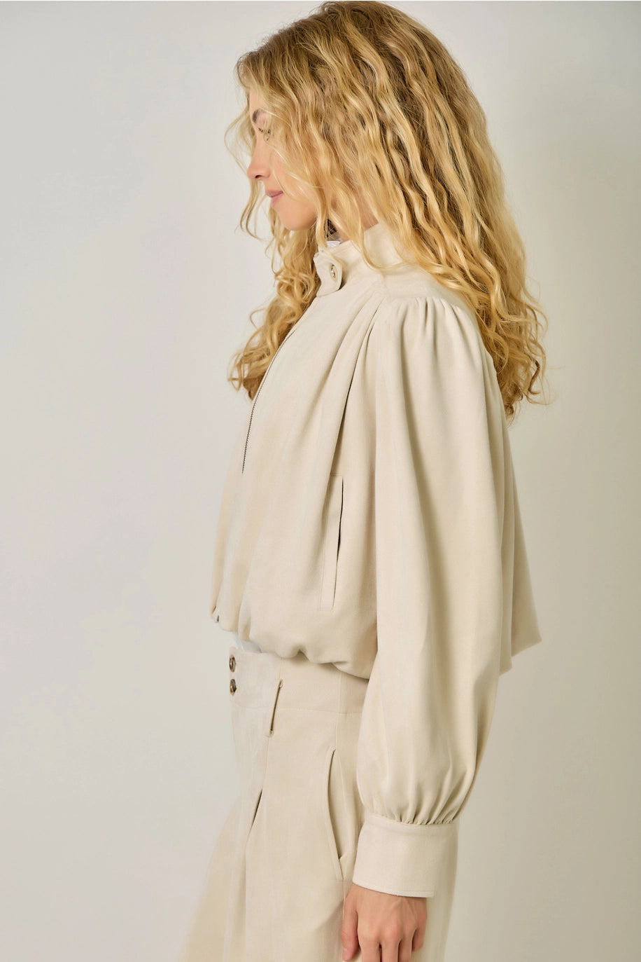 Suede Gathered Blouson Jacket