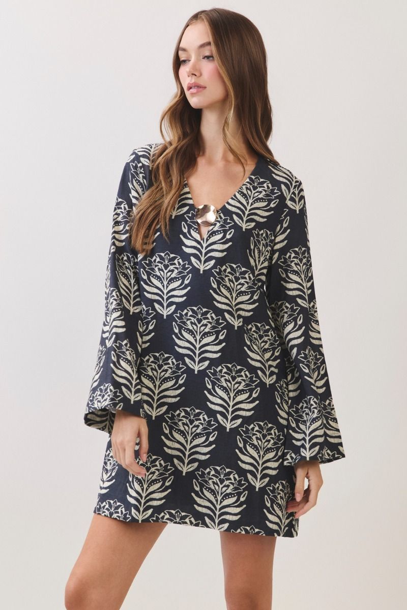 Bold Floral Print A-Line Dress