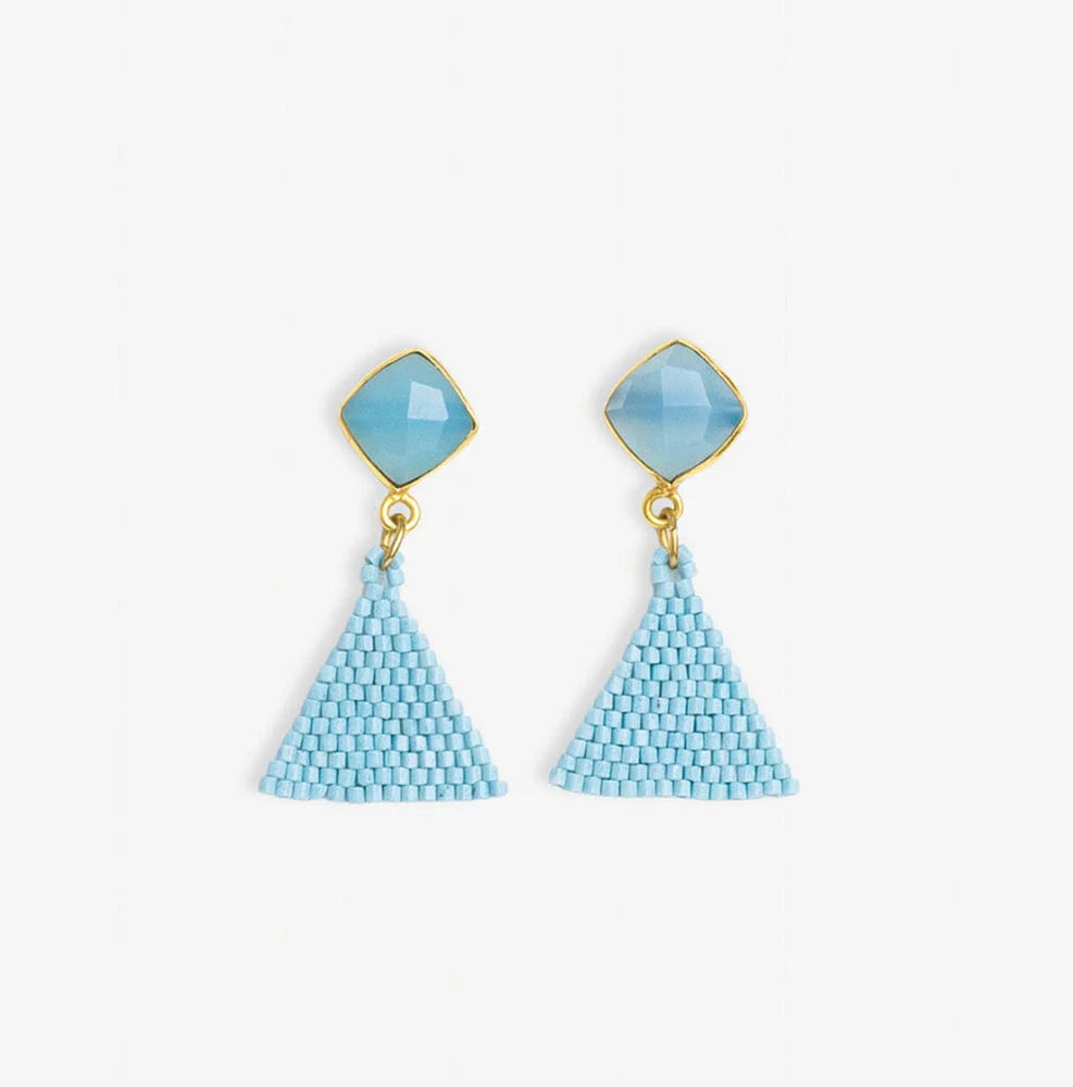CELIA SMALL TRIANGLE DROP W/SEMI-PRECIOUS STONE POST EARRINGS - LIGHT BLUE