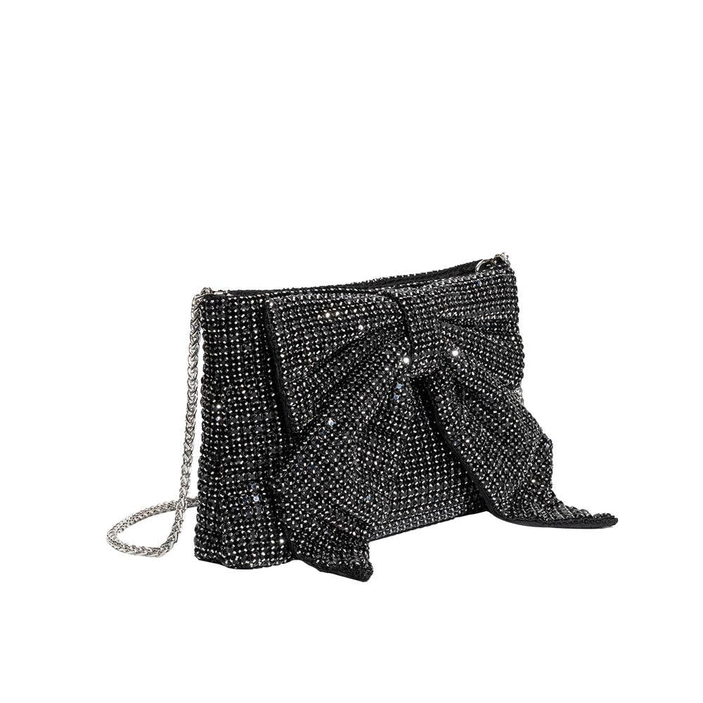 JADA BOW RHINESTONE CROSSBODY BAG - BLACK