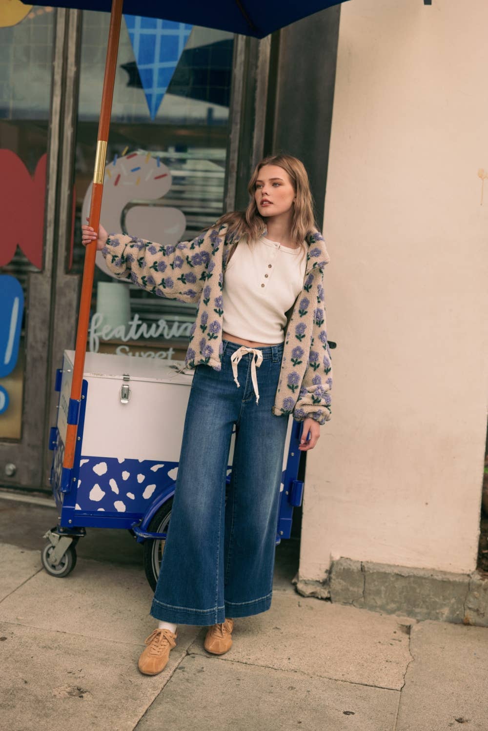Flower Print Sherpa Jacket