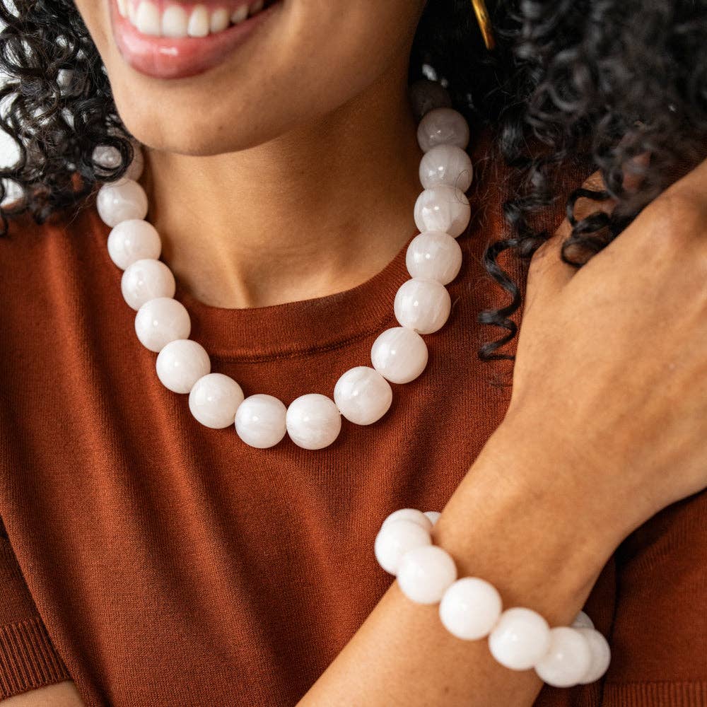 Cece Large Resin Bead Bracelet - Milky White