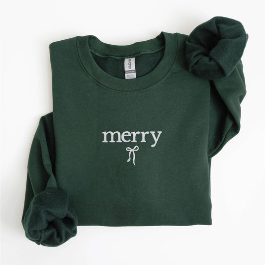 EMBROIDERED MERRY BOW SWEATSHIRT