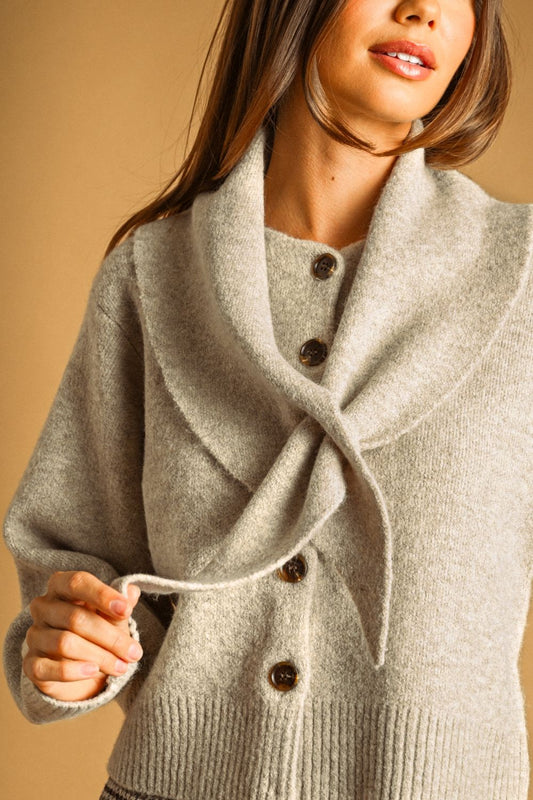 Button Front Sweater w/Tie