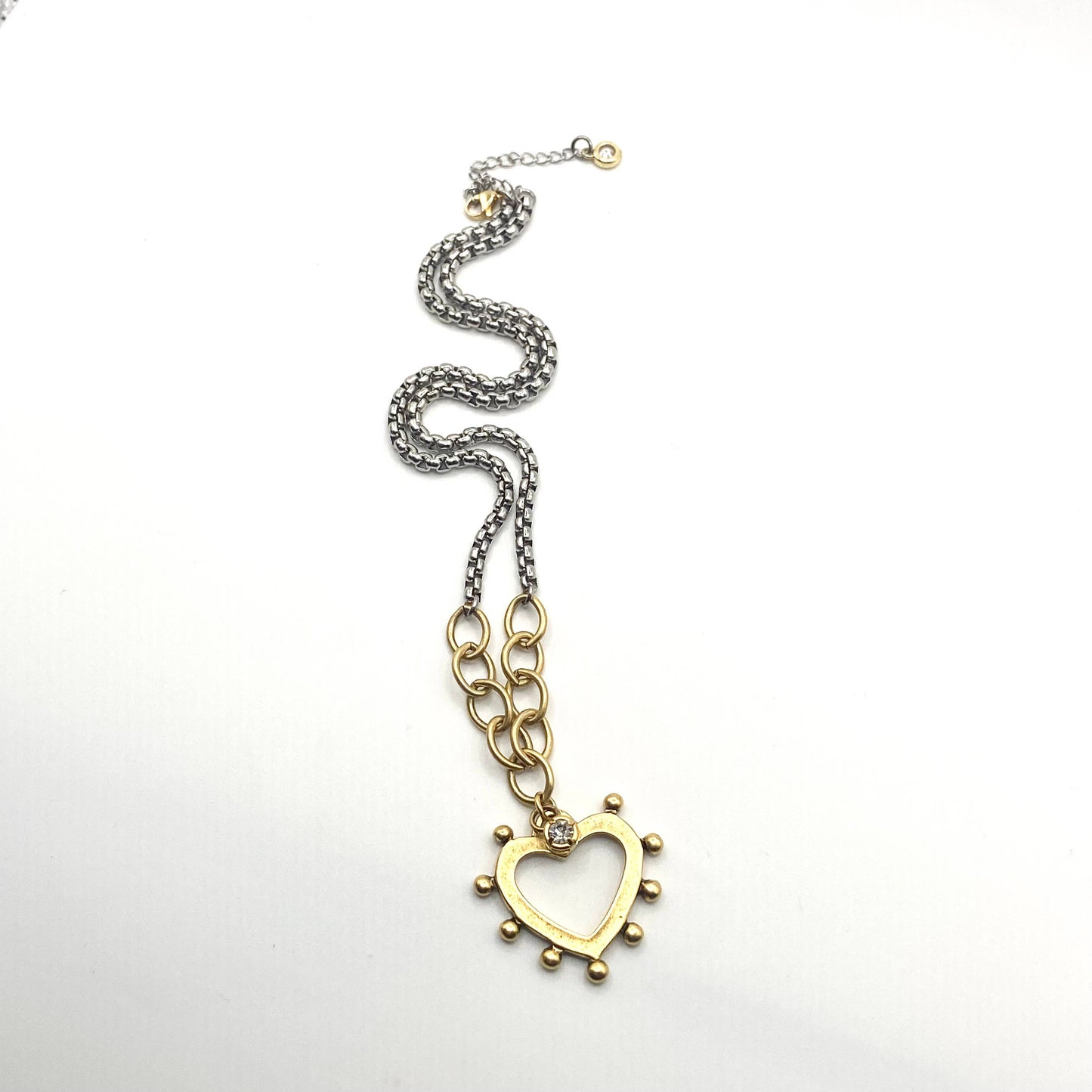 Mixed Metal Heart Burst Charm Necklace - Gold Heart