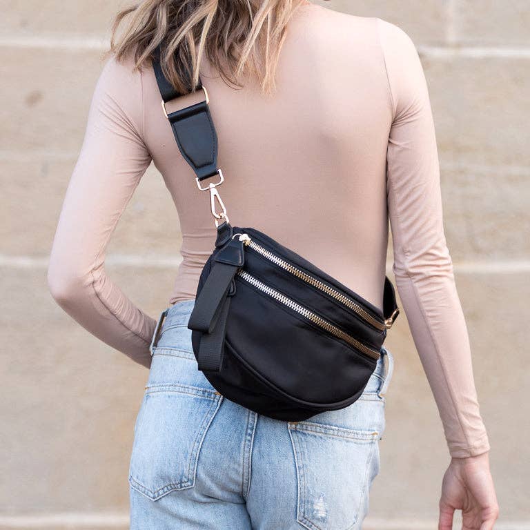 Gia Double Zip Nylon Sling Bag