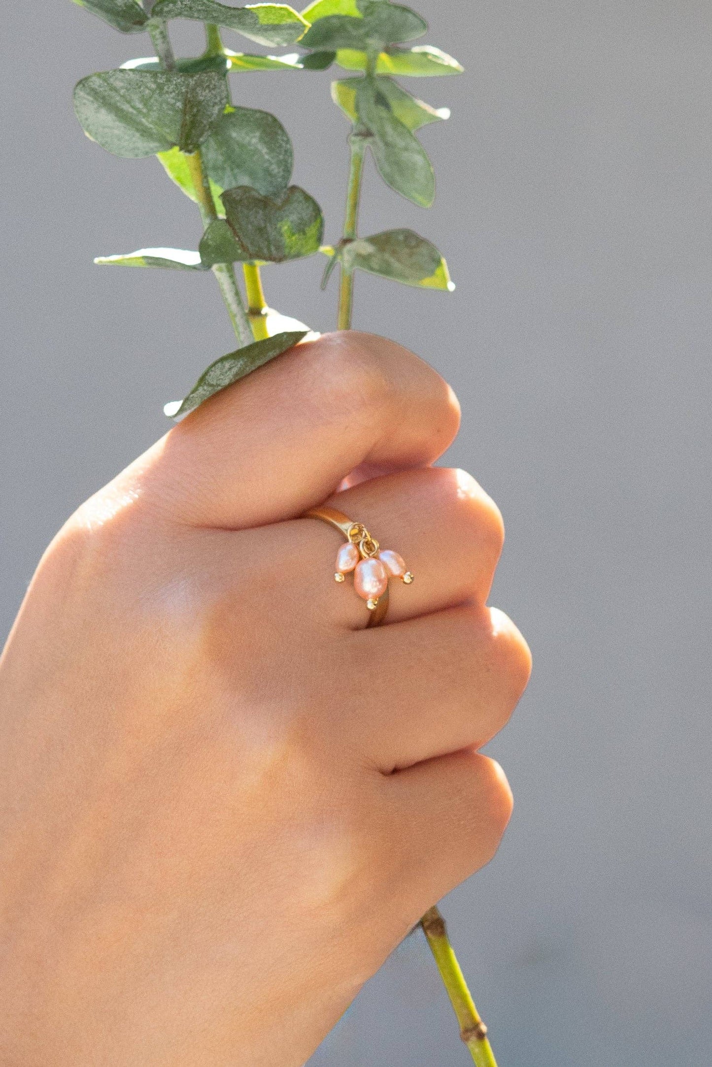 Emily Charm Ring - 18K Gold Plated + Fresh Water Pink Pearl