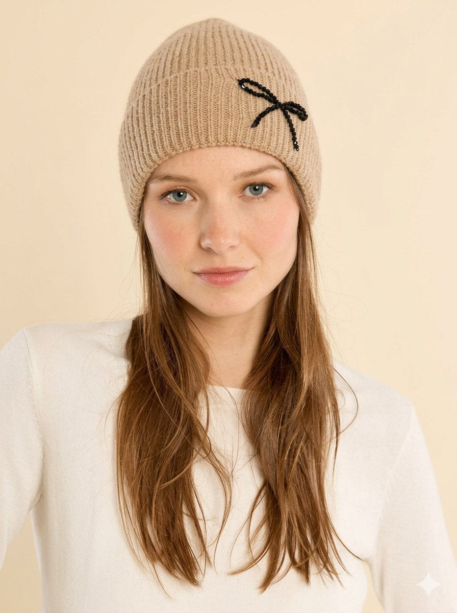 Crystal Bow Knitted Hat