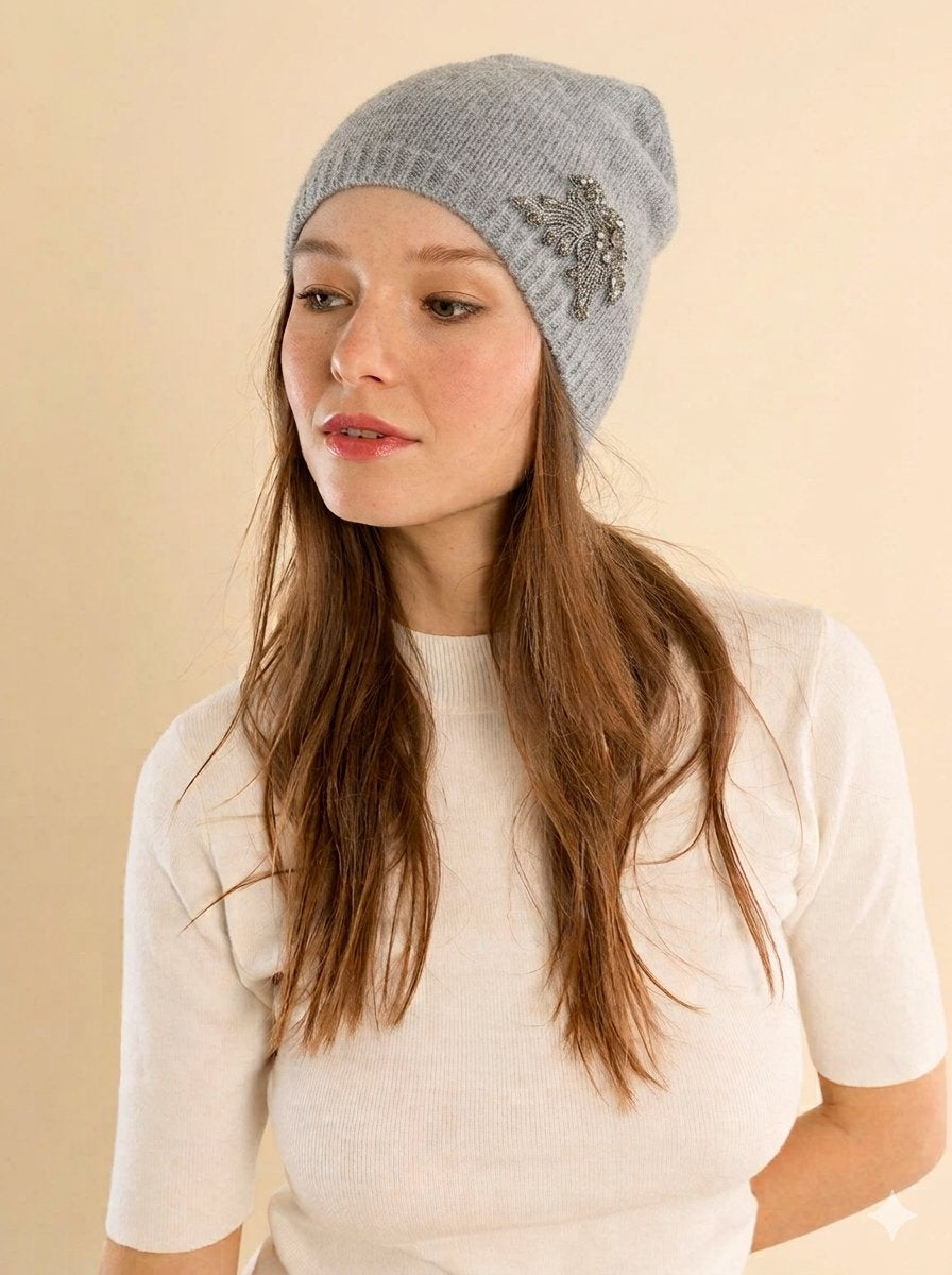 Embroidered Flower Knit Hat