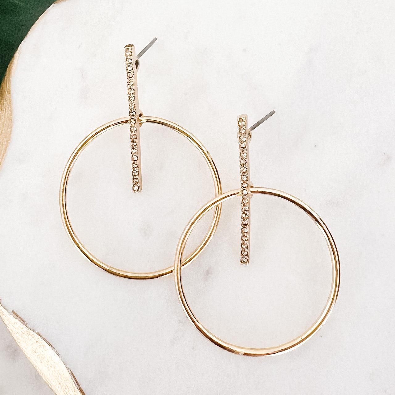Gold Ring & Pave Bar Earrings