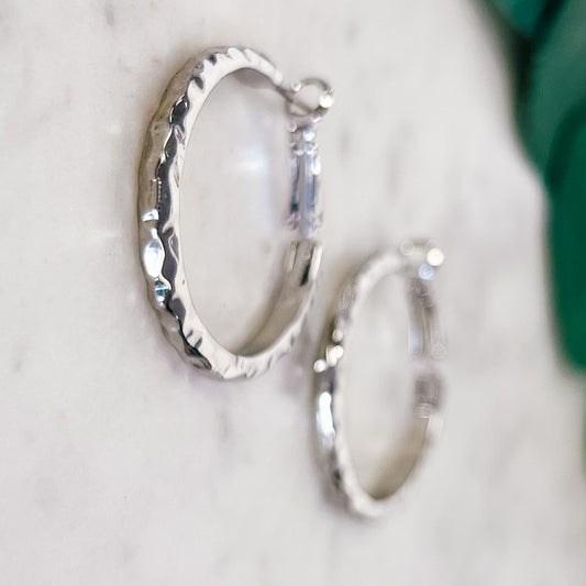 Textured Hoop Earrings - Silver