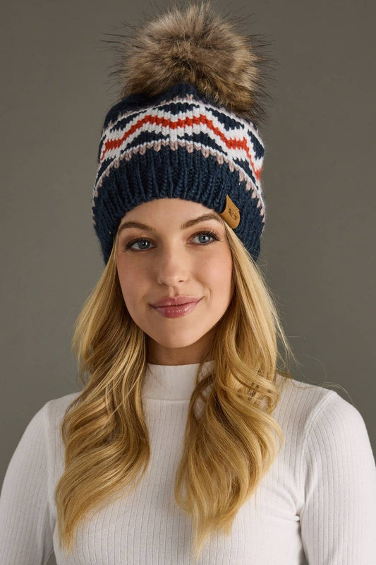 Navy, Red, White & Taupe Pattern Pom Hat