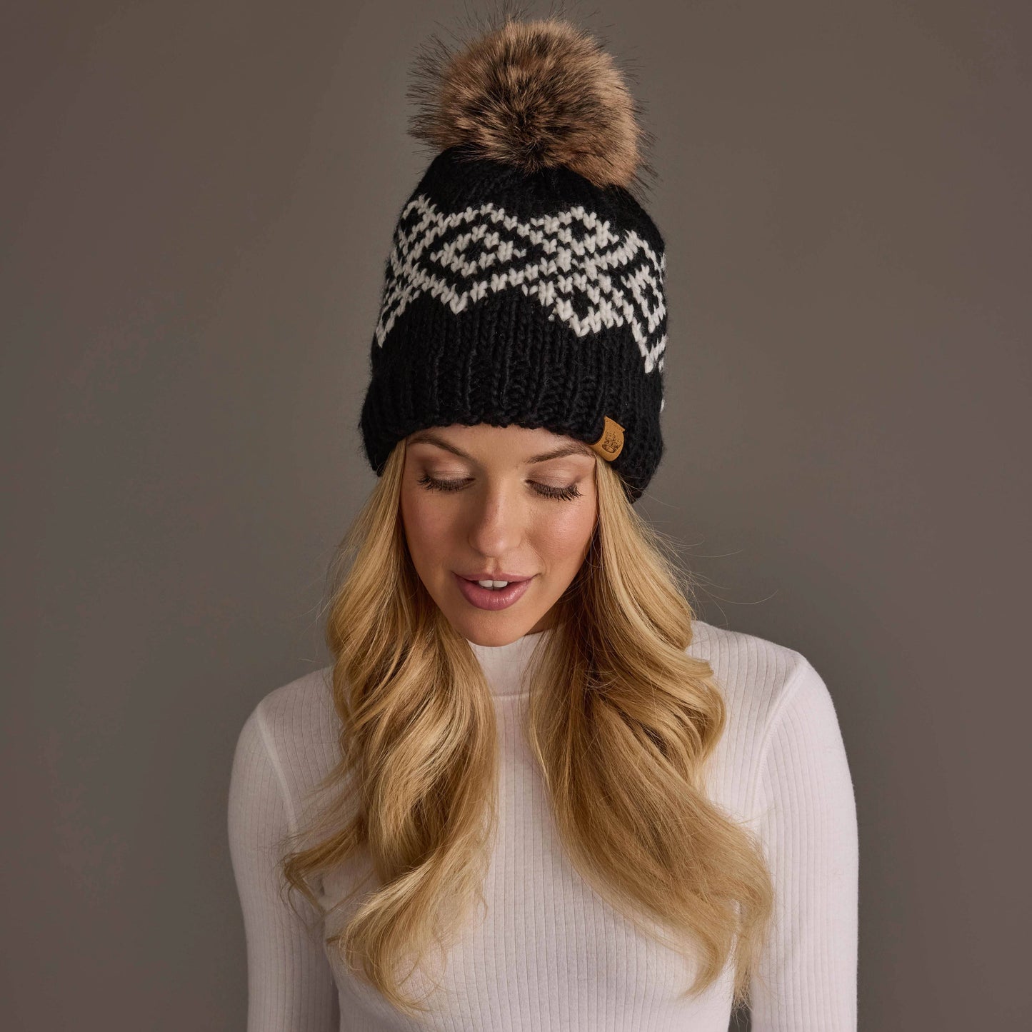Black & White Patterned Pom Hat