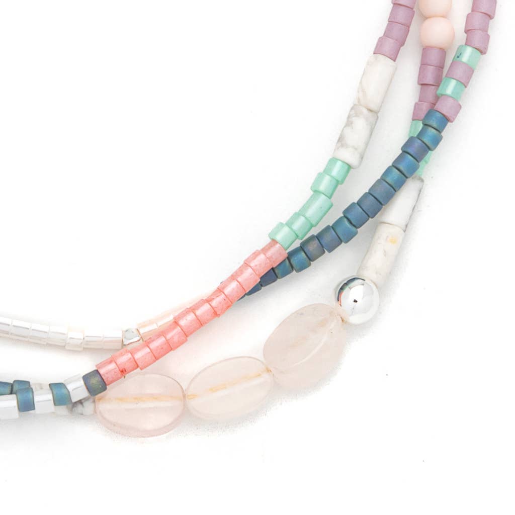Mixed Media Bracelet - Heart/Rose Quartz/Silver