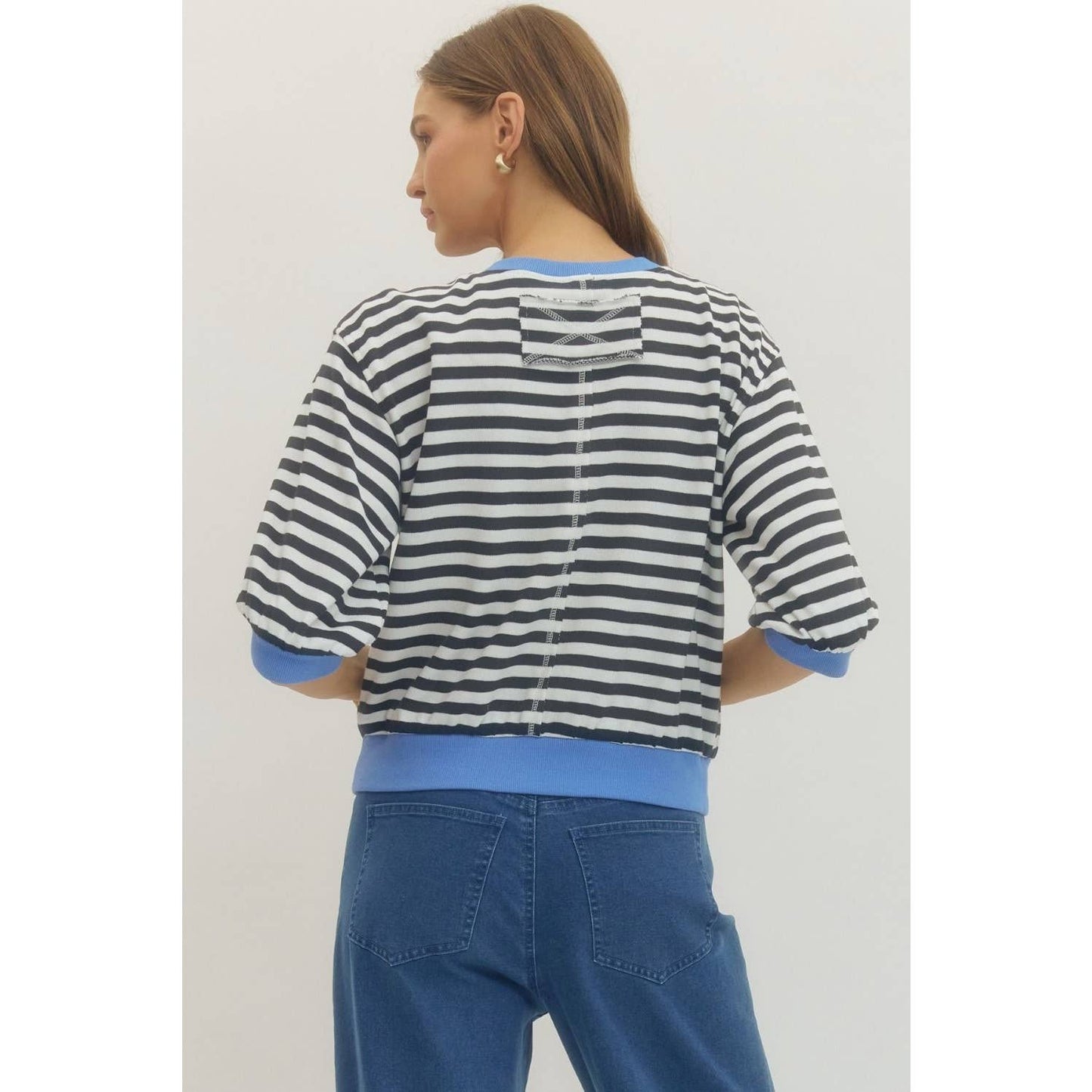Striped Half Sleeve Knit Top
