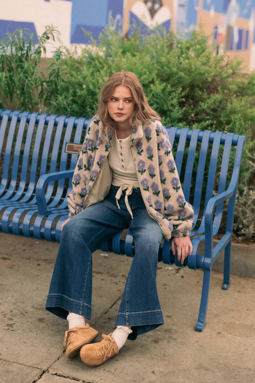 Flower Print Sherpa Jacket