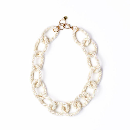 Jenna Chain Link Beaded Necklace - Ivory