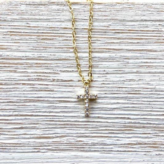 Dainty Crystal Cross Necklace