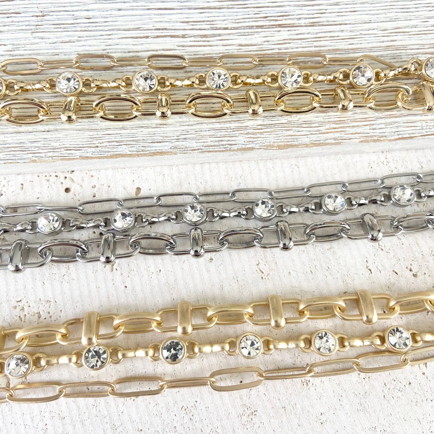 Triple Chain Crystal Bracelet - Matte Gold