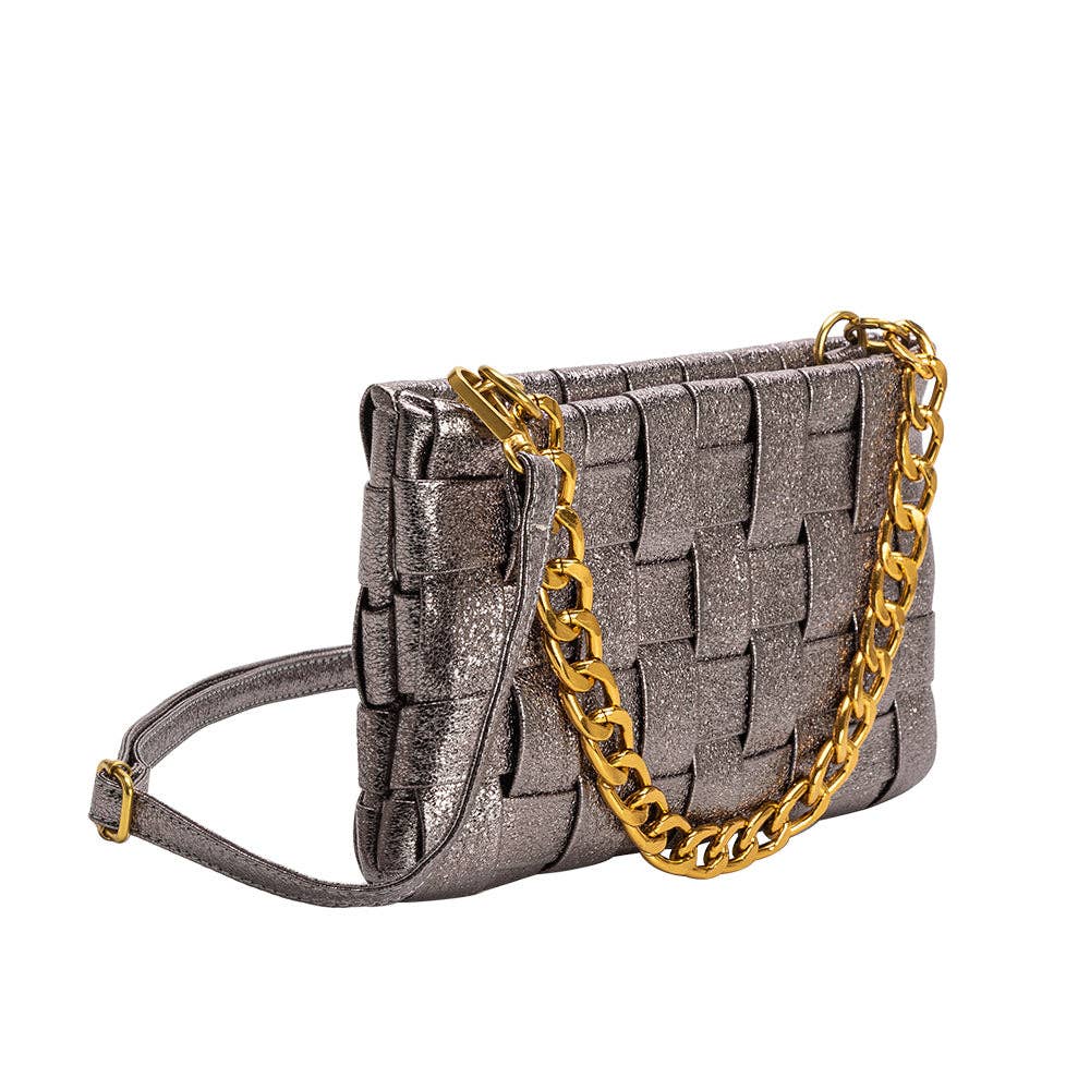 MIMIE METALLIC RECYCLED VEGAN CROSSBODY BAG - PEWTER