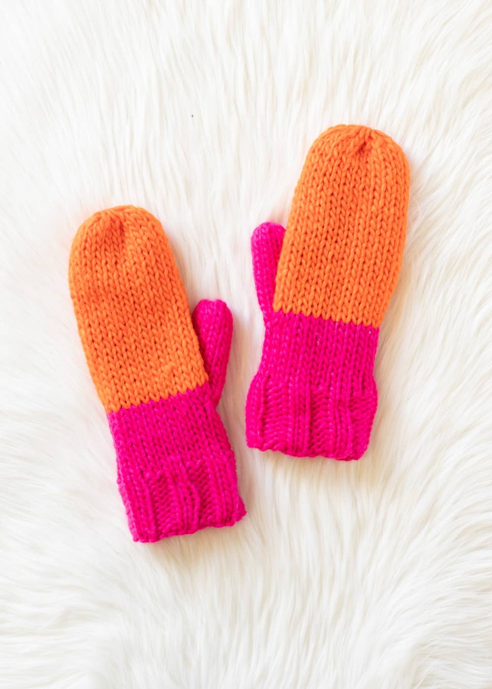 Orange & Pink Color Block Knit Mittens
