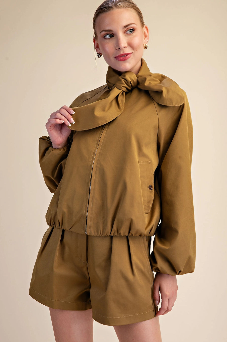 Scarf Collar Long Sleeve Puffy Jacket
