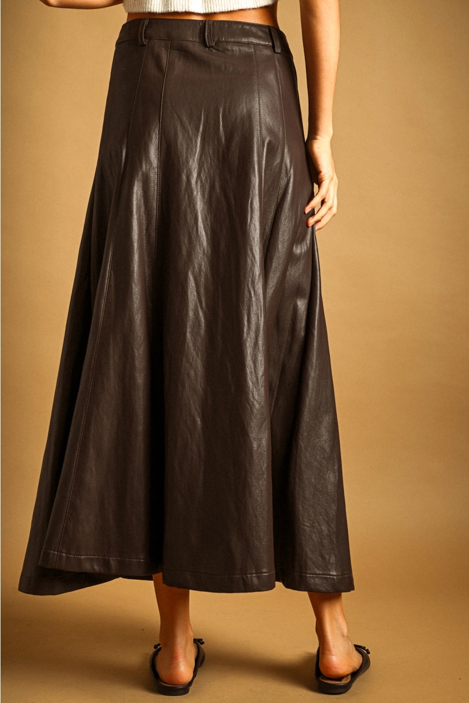 Button Front Faux Leather Skirt