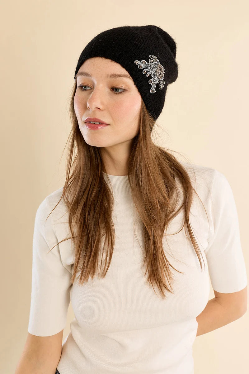 Embroidered Flower Knit Hat