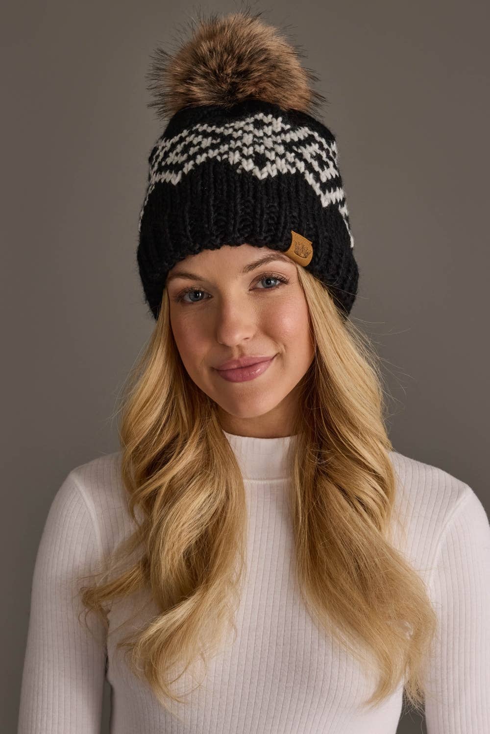 Black & White Patterned Pom Hat