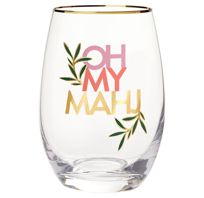 Gold Foil Stemless Wine Glass - Oh My Mahj
