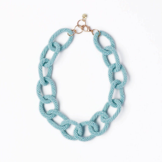 Jenna Chain Link Beaded Necklace - Light Blue