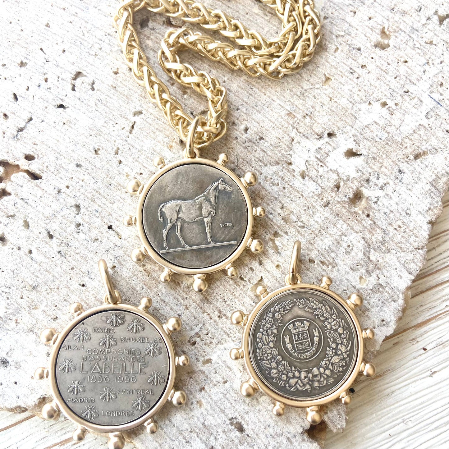 MATTE GOLD HORSE COIN NECKLACE