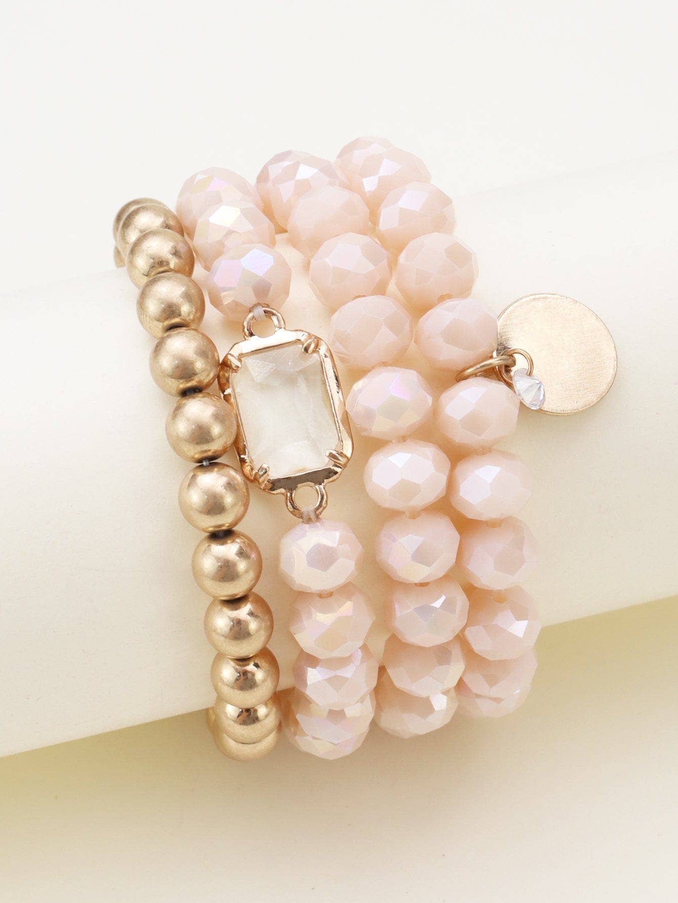 Multi Crystal Coin Charm Bracelet Set