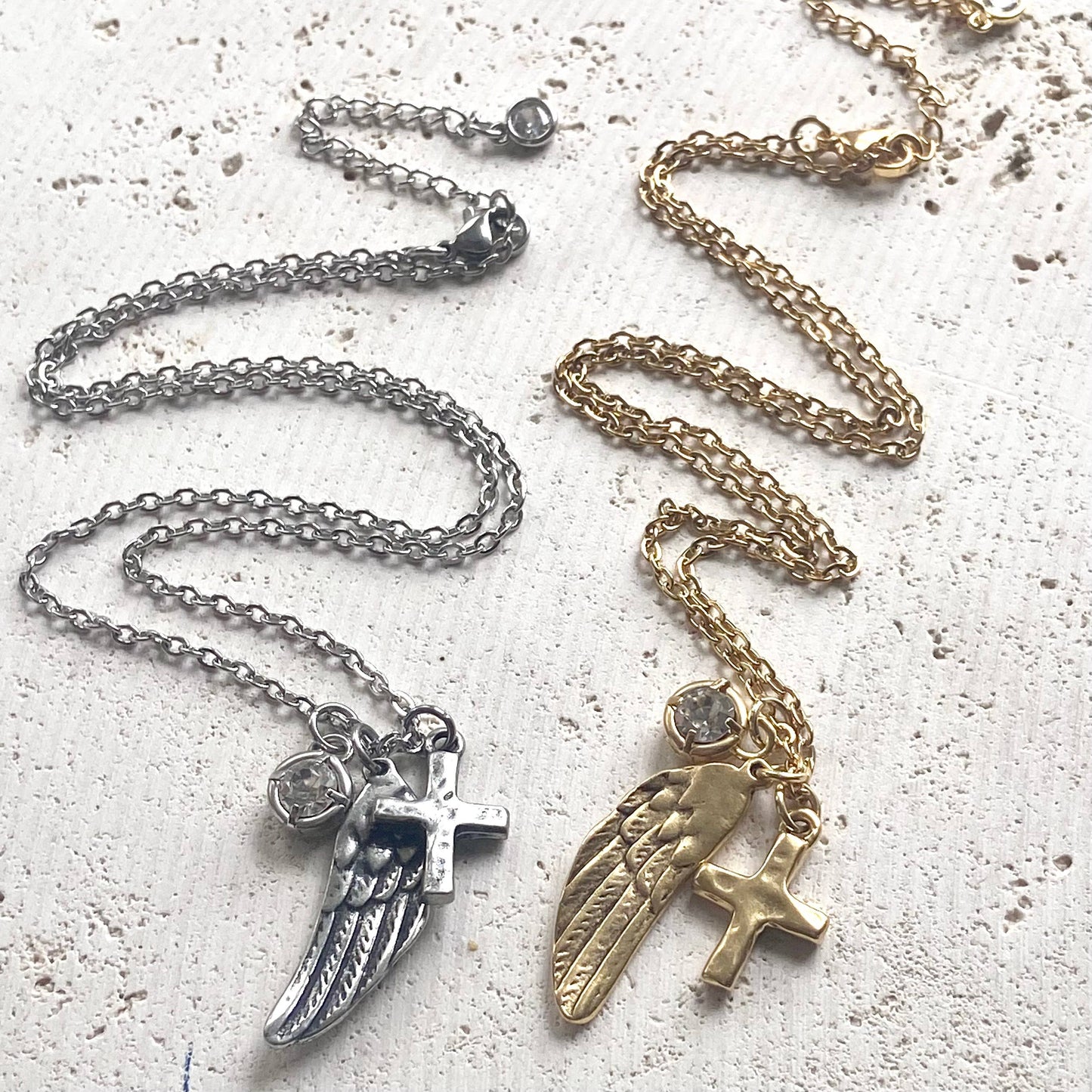 Angel Wing & Cross Hand Casted Necklace