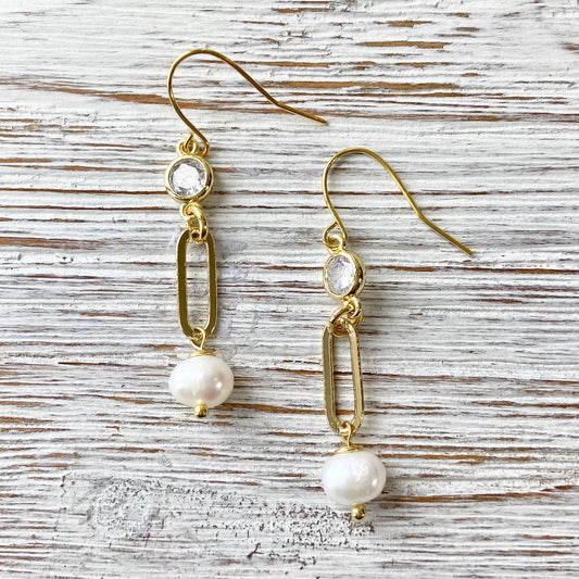 Freshwater Pearl Paperclip Earrings