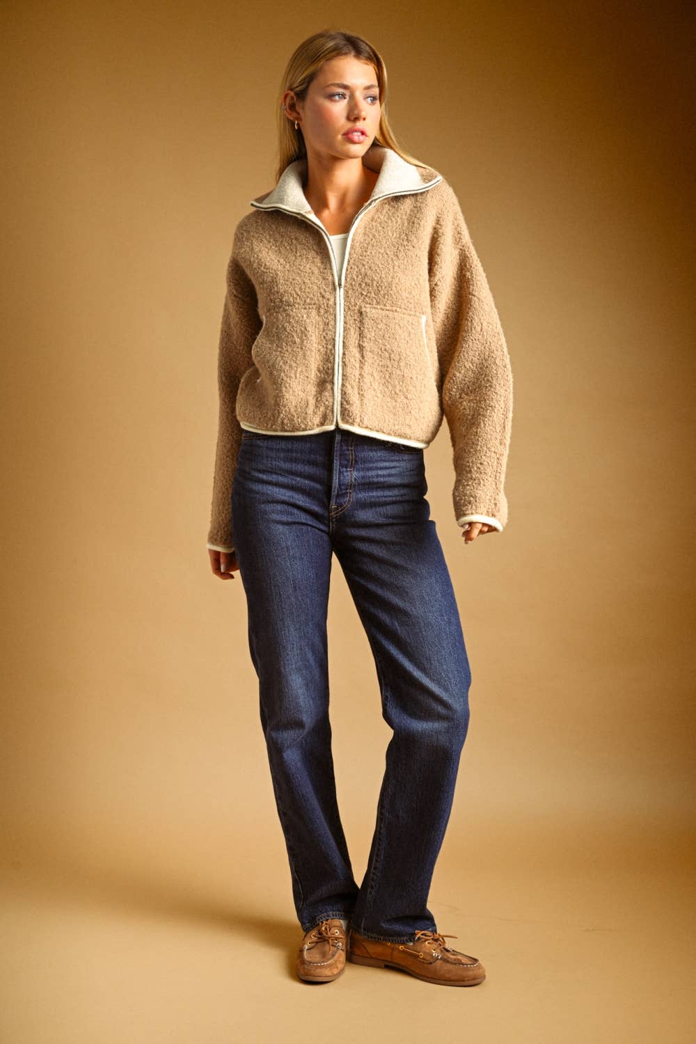 Curly Boucle Zip Front Jacket