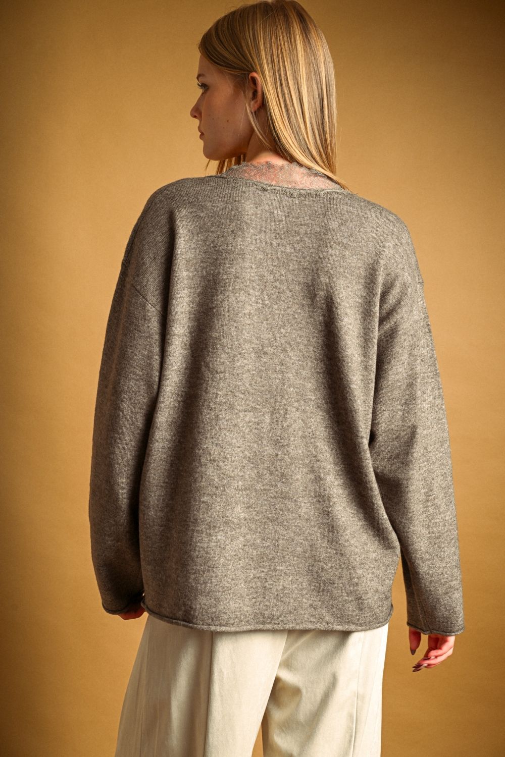 Long Sleeve Lace Contrast Top