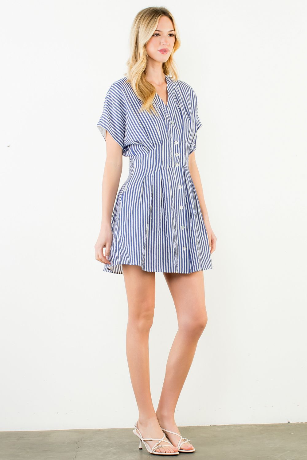 Blue Striped Button Front Dress