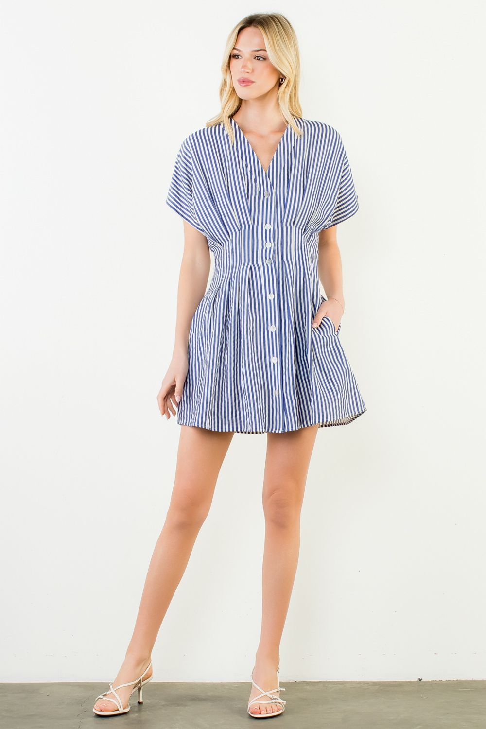 Blue Striped Button Front Dress