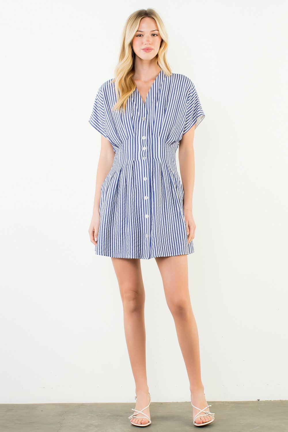 Blue Striped Button Front Dress