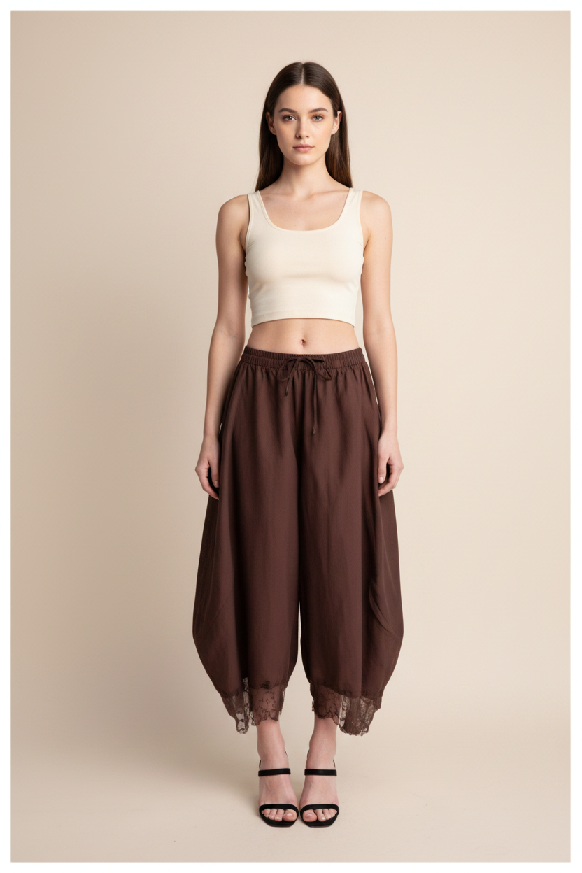 Cropped Lace-Hem Pants