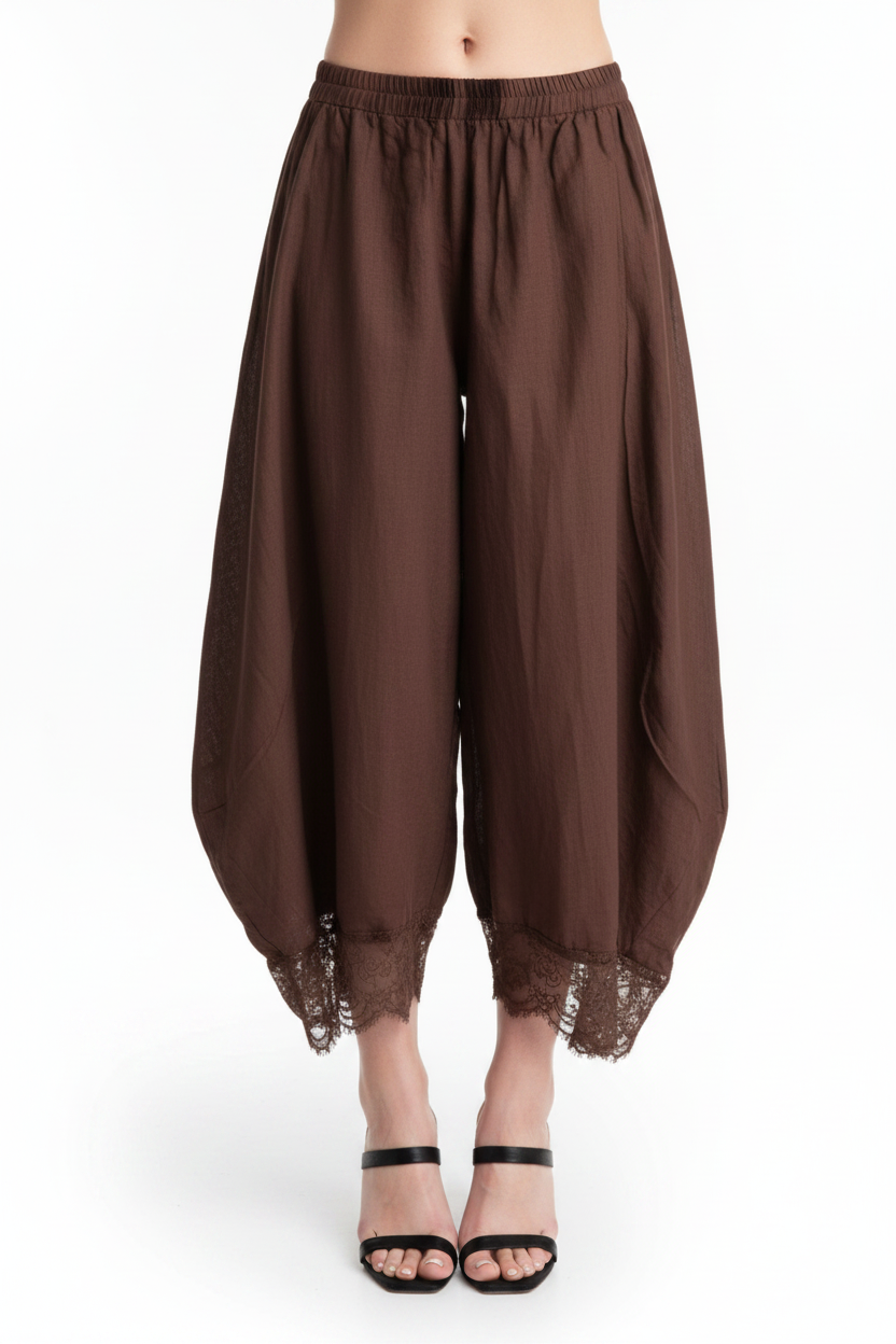 Cropped Lace-Hem Pants
