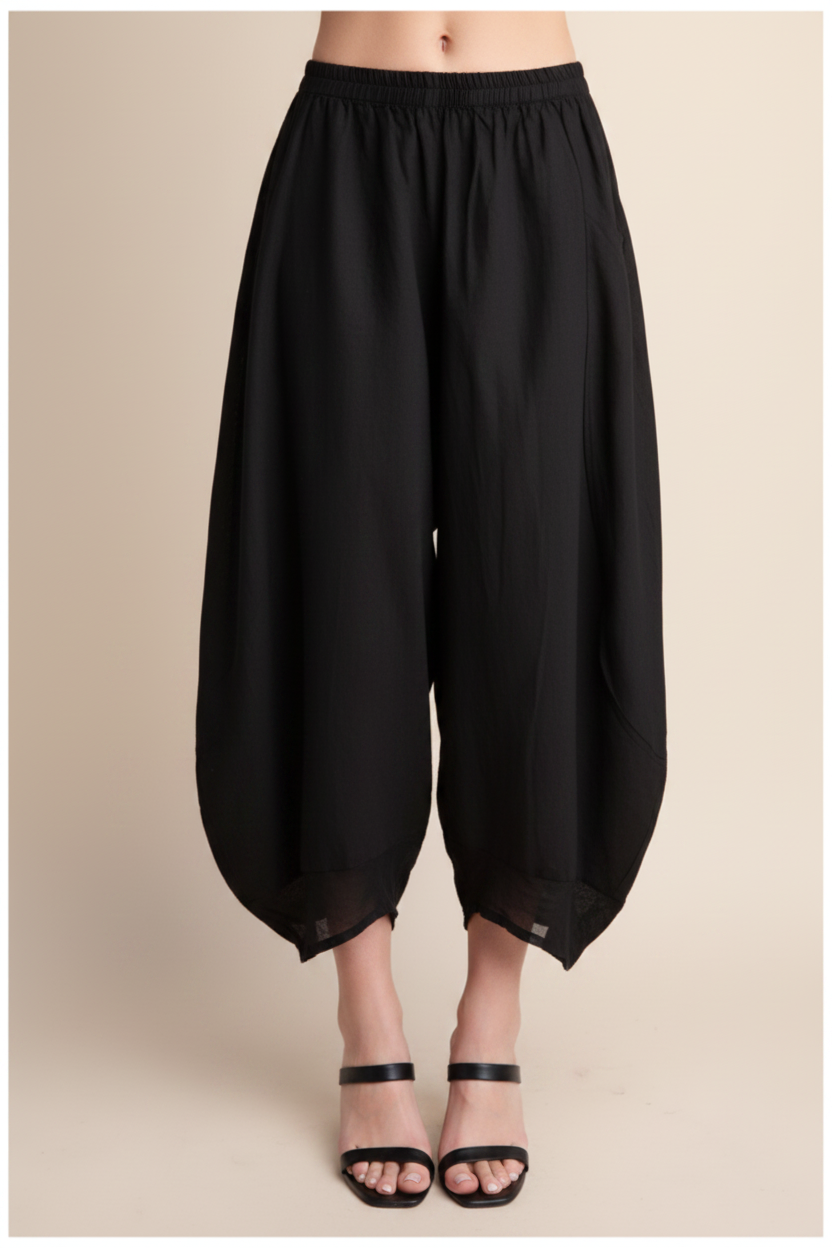Cropped Lace-Hem Pants