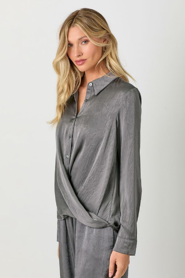 CRINKLE SATIN TWIST FRONT BLOUSE