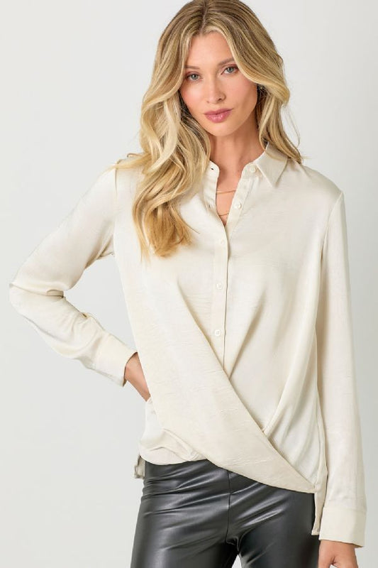 CRINKLE SATIN TWIST FRONT BLOUSE