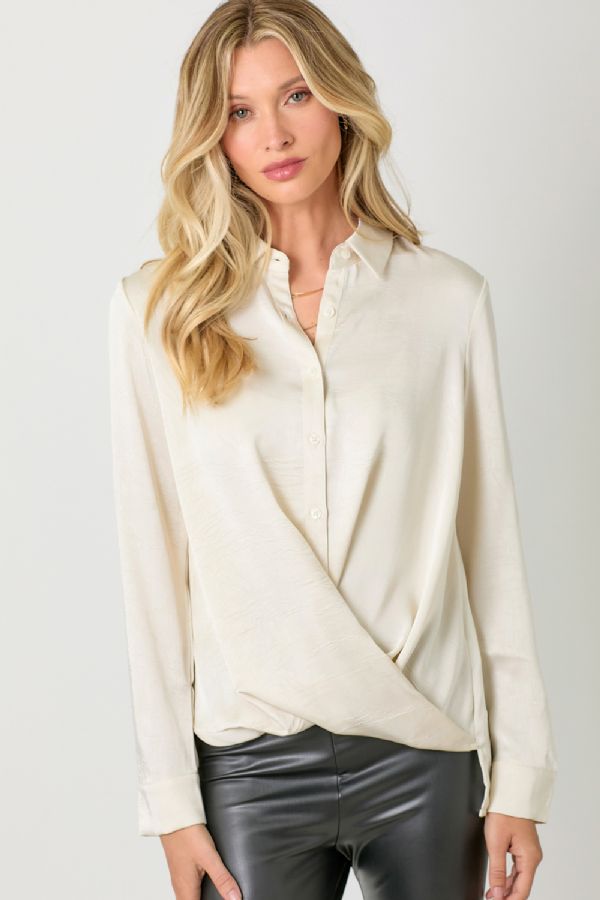 CRINKLE SATIN TWIST FRONT BLOUSE